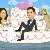 הזמנות לחתונה - קריקטורה של עוגת חתונה עם לב בלב ים