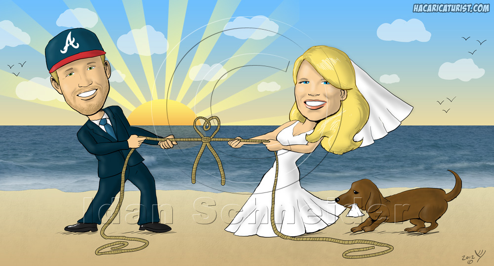 קריקטורה מצחיקה לחתונה - משיכת חבל